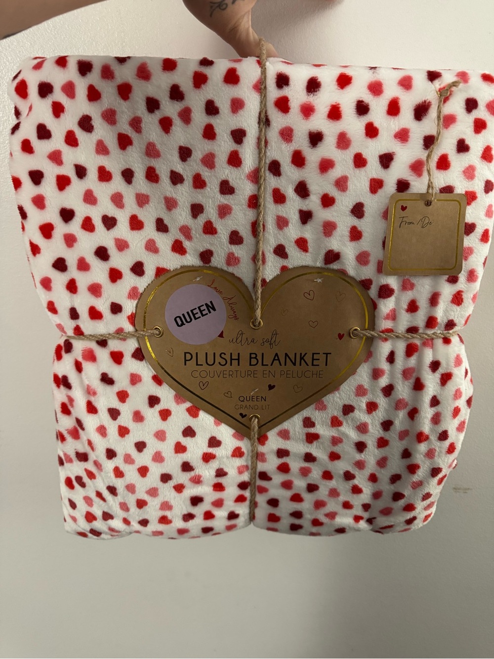 Plush Blanket Queen Size - Red Heart Print